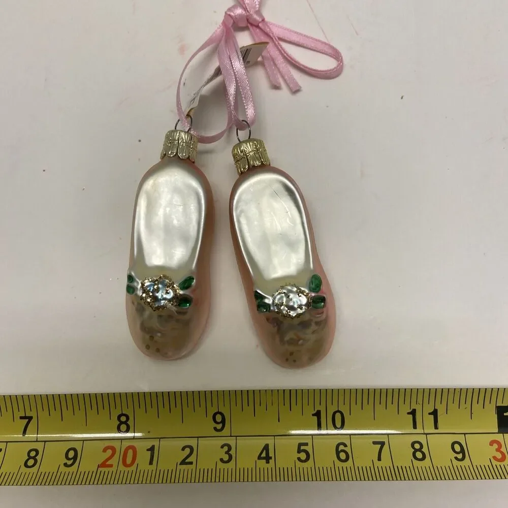 Midwest Of Cannon Falls Vintage Pink Ballerina Slippers Glass Ornament Czech Rep